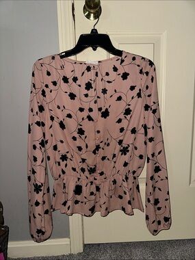 Women's Pink Floral Peplum Blouse